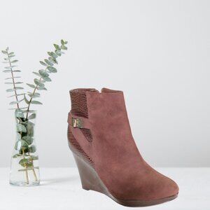 Cole Haan Martina Nike Air Chocolate Suede Croc Patent Wedge Bootie, Size 9